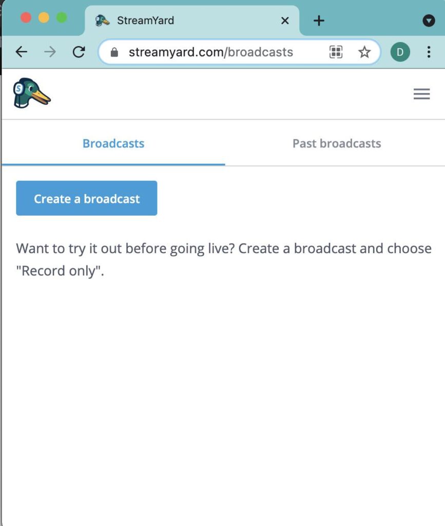 create a broadcast di StreamYard