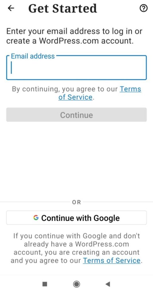 login dengan email ke wordpress.com