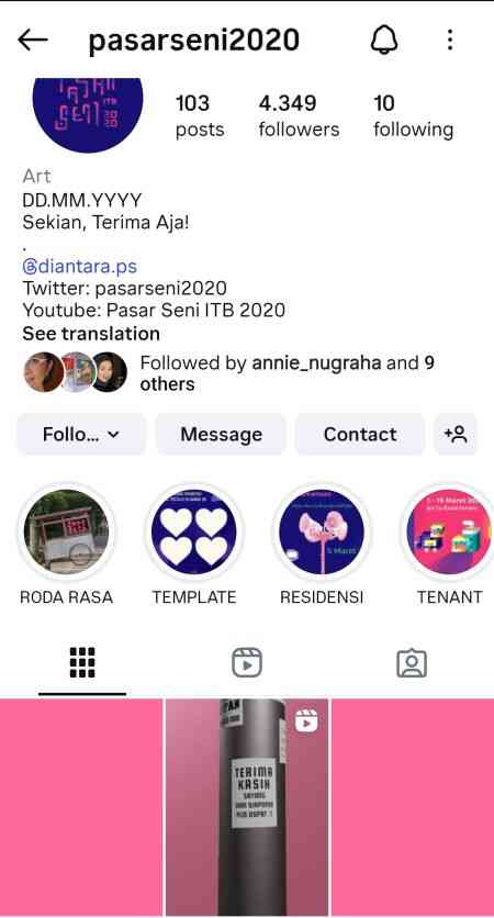 instagram pasar seni itb 2020
